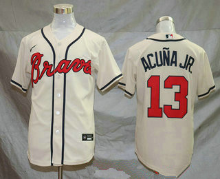 Men's Atlanta Braves #13 Ronald Acuna Jr. Cream Stitched MLB Cool Base Nike Jersey