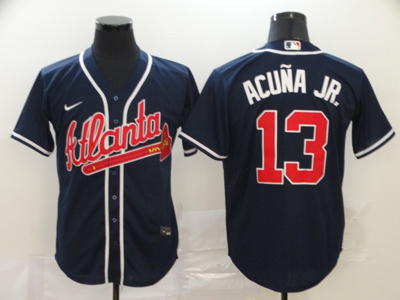 Men's Atlanta Braves #13 Ronald Acuna Jr. Navy Blue Stitched MLB Cool Base Nike Jersey