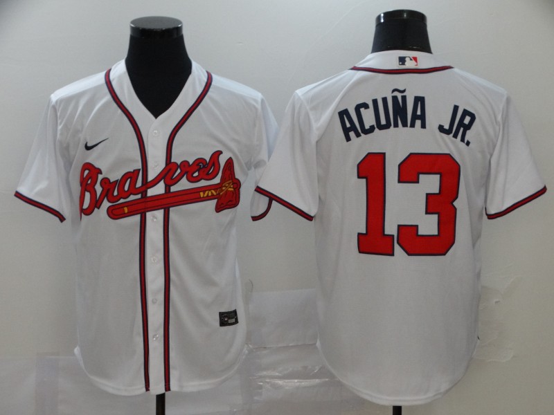 Men's Atlanta Braves #13 Ronald Acuna Jr. White Stitched MLB Cool Base Nike Jersey