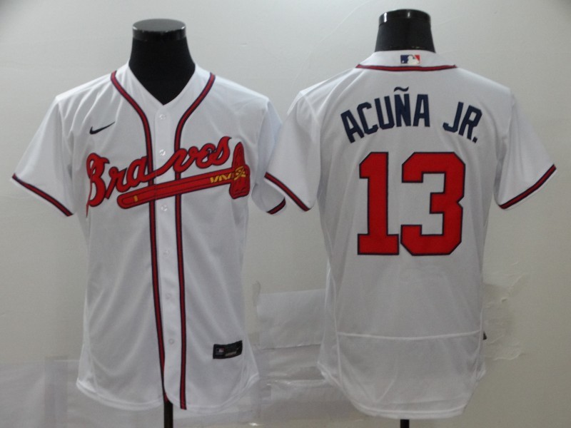 Men's Atlanta Braves #13 Ronald Acuna Jr. White Stitched MLB Flex Base Nike Jersey