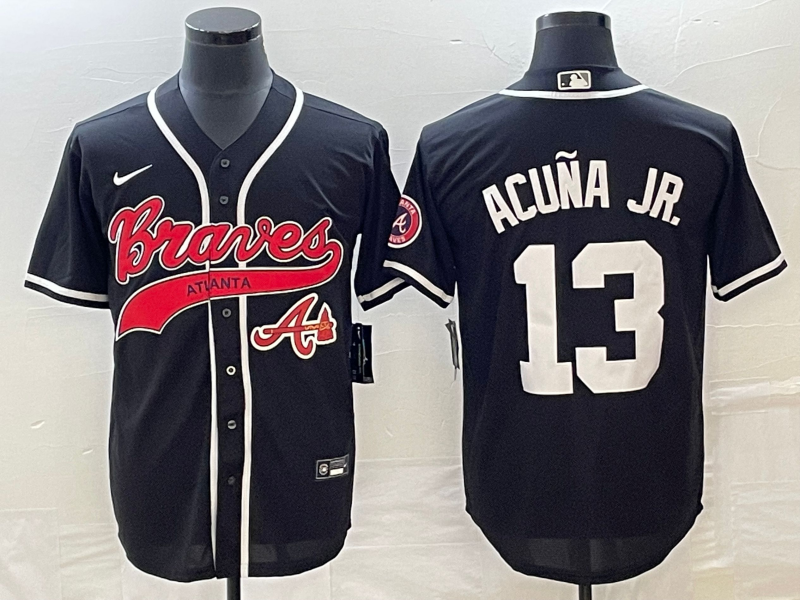 Men's Atlanta Braves #13 Ronald Acuna Jr Black Cool Base Stitched Baseball Jersey1