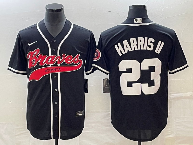 Men's Atlanta Braves #23 Michael Harris II Black Cool Base Stitched Baseball Jersey1