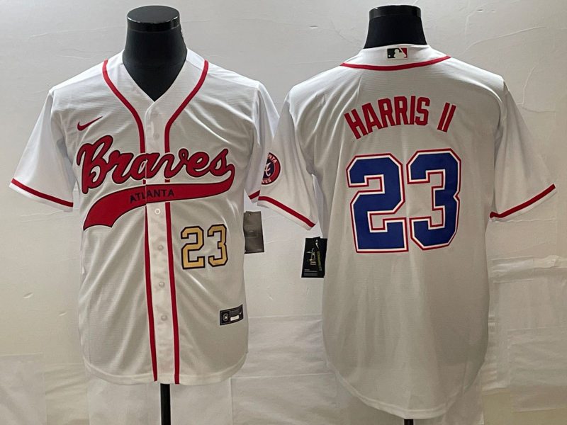 Men's Atlanta Braves #23 Michael Harris II Number White Cool Base With Patch Stitched Baseball Jersey