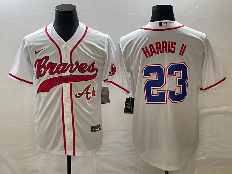 Men's Atlanta Braves #23 Michael Harris II White Cool Base With Patch Stitched Baseball Jersey1