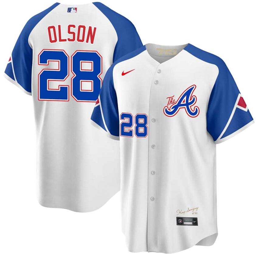 Men's Atlanta Braves #28 Matt Olson White unveil 2023 City Connect jerseys