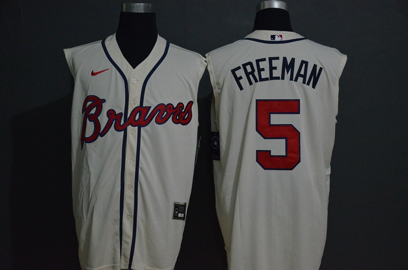 Men's Atlanta Braves #5 Freddie Freeman Cream 2020 Cool and Refreshing Sleeveless Fan Stitched MLB Nike Jersey