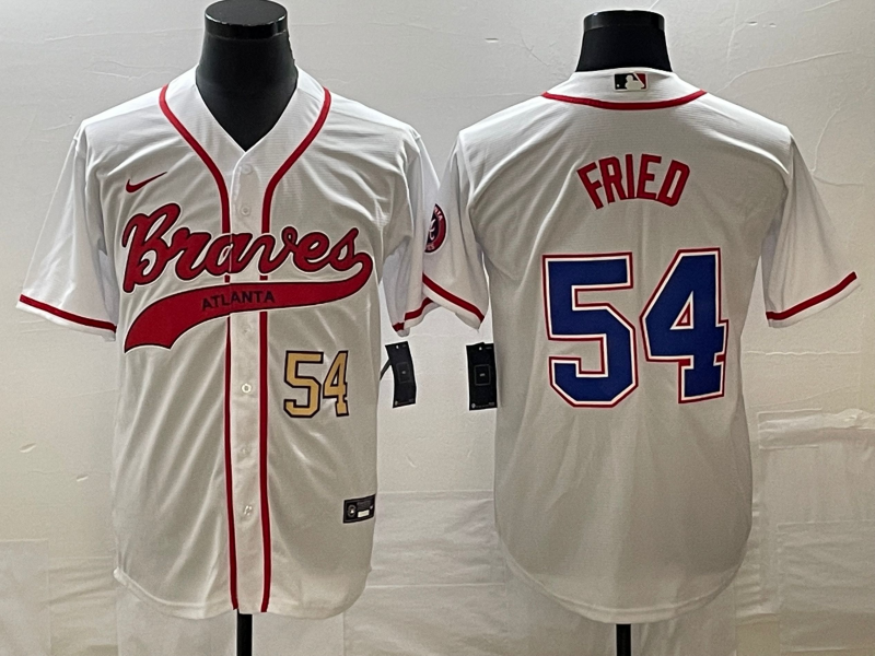Men's Atlanta Braves #54 Max Fried Number White Cool Base With Patch Stitched Baseball Jersey