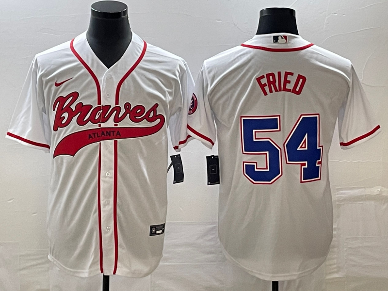 Men's Atlanta Braves #54 Max Fried White Cool Base With Patch Stitched Baseball Jersey1