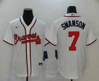 Men's Atlanta Braves #7 Dansby Swanson White Stitched MLB Cool Base Nike Jersey