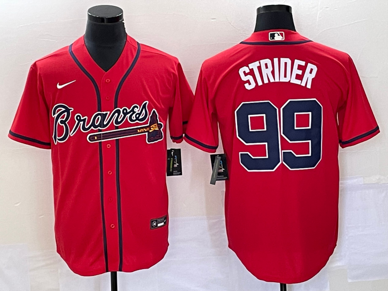 Men's Atlanta Braves #99 Spencer Strider Red Cool Base Stitched Baseball Jersey