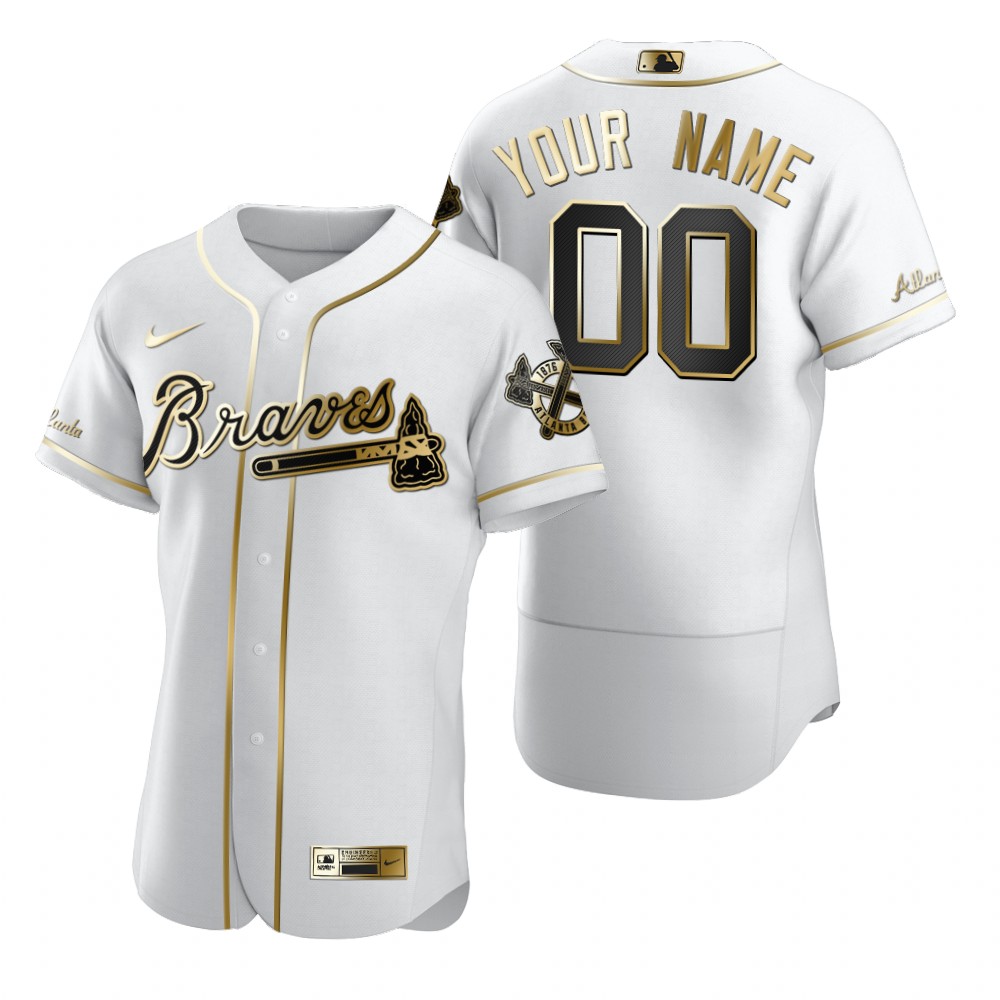 Men's Atlanta Braves Custom Nike White Stitched MLB Flex Base Golden Edition Jersey - 副本