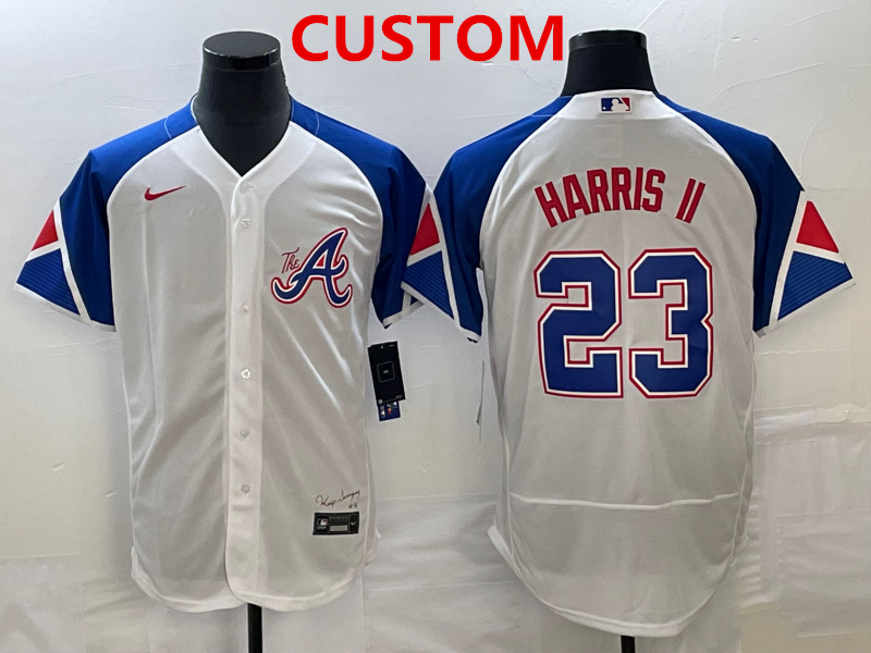 Men's Atlanta Braves Custom White 2023 City Connect Flex Base Stitched Baseball Jersey