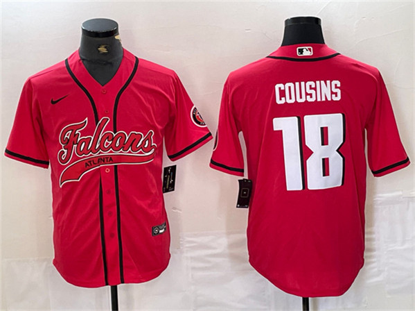 Men's Atlanta Falcons #18 Kirk Cousins Red With Patch Cool Base Baseball Stitched Jersey