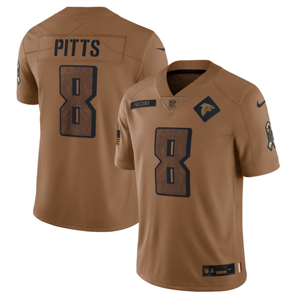 Men's Atlanta Falcons #8 Kyle Pitts 2023 Brown Salute To Setvice Limited Football Stitched Jersey