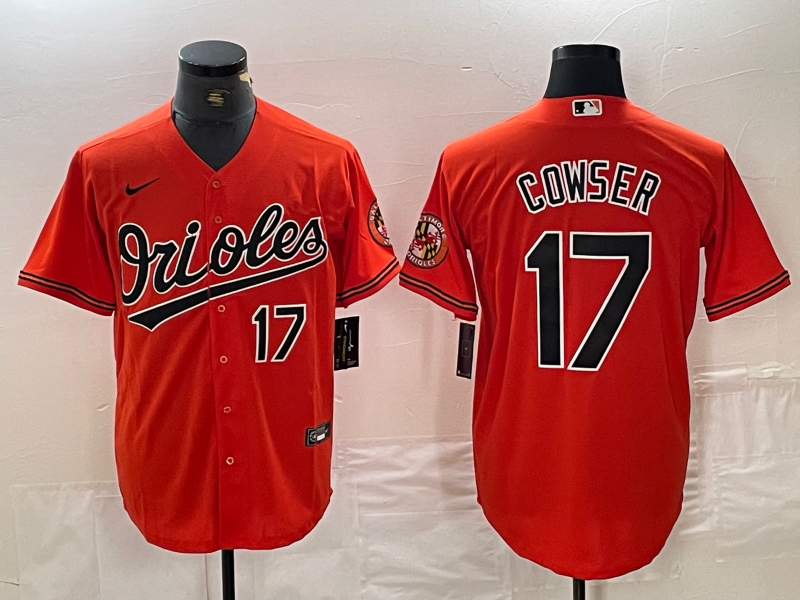 Men's Baltimore Orioles #17 Colton Cowser Number Orange Cool Base Stitched Jersey