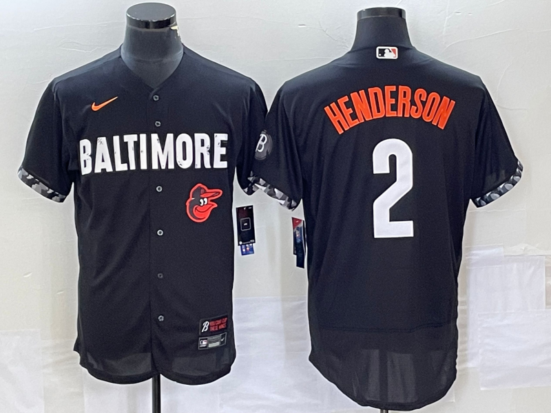 Men's Baltimore Orioles #2 Gunnar Henderson Black 2023 City Connect Flex Base Stitched Jersey 1