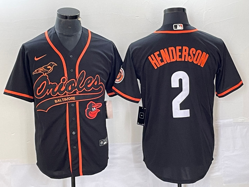 Men's Baltimore Orioles #2 Gunnar Henderson Black With Patch Cool Base Stitched Baseball Jersey
