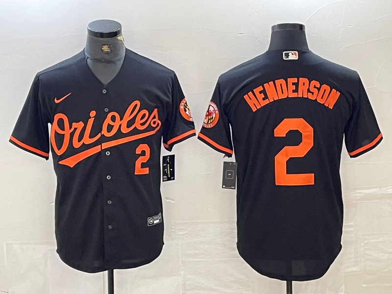 Men's Baltimore Orioles #2 Gunnar Henderson Number Black Cool Base Stitched Jersey