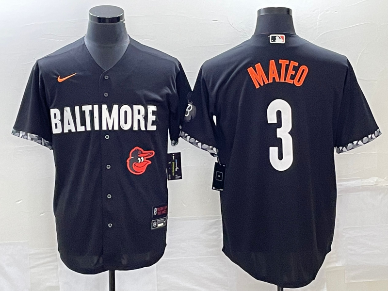 Men's Baltimore Orioles #3 Jorge Mateo Black 2023 City Connect Cool Base Stitched Jersey 1