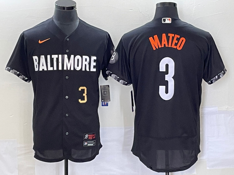 Men's Baltimore Orioles #3 Jorge Mateo Number Black 2023 City Connect Flex Base Stitched Jersey 2