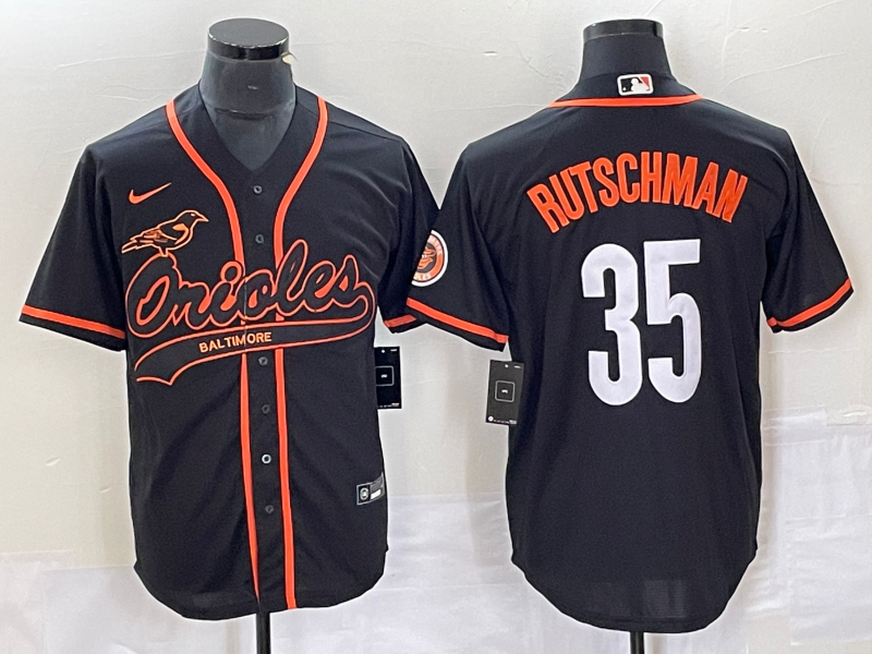 Men's Baltimore Orioles #35 Adley Rutschman Black Cool Base Stitched Baseball Jersey