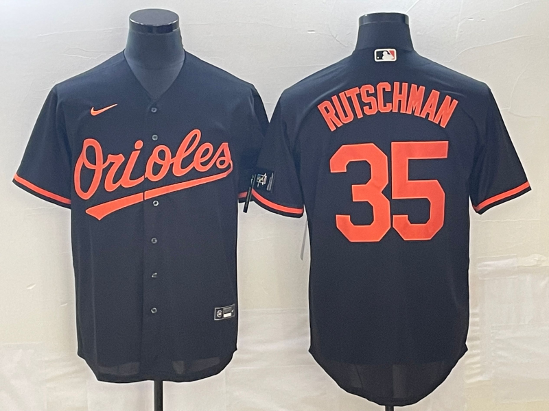 Men's Baltimore Orioles #35 Adley Rutschman Black Cool Base Stitched Jersey