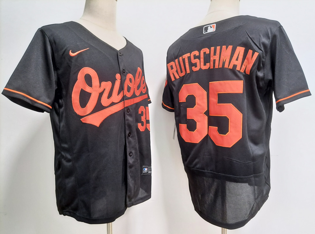 Men's Baltimore Orioles #35 Adley Rutschman Black Stitched Flex Base Nike Jersey