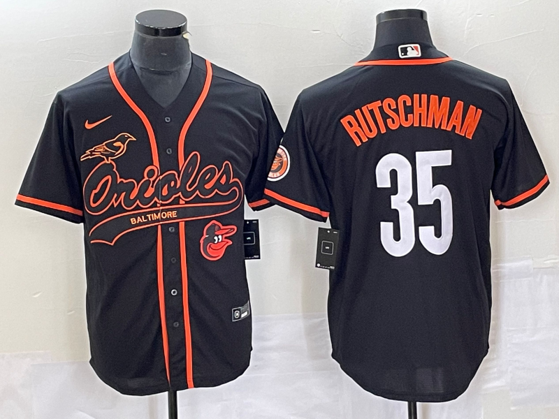 Men's Baltimore Orioles #35 Adley Rutschman Black With Patch Cool Base Stitched Baseball Jersey