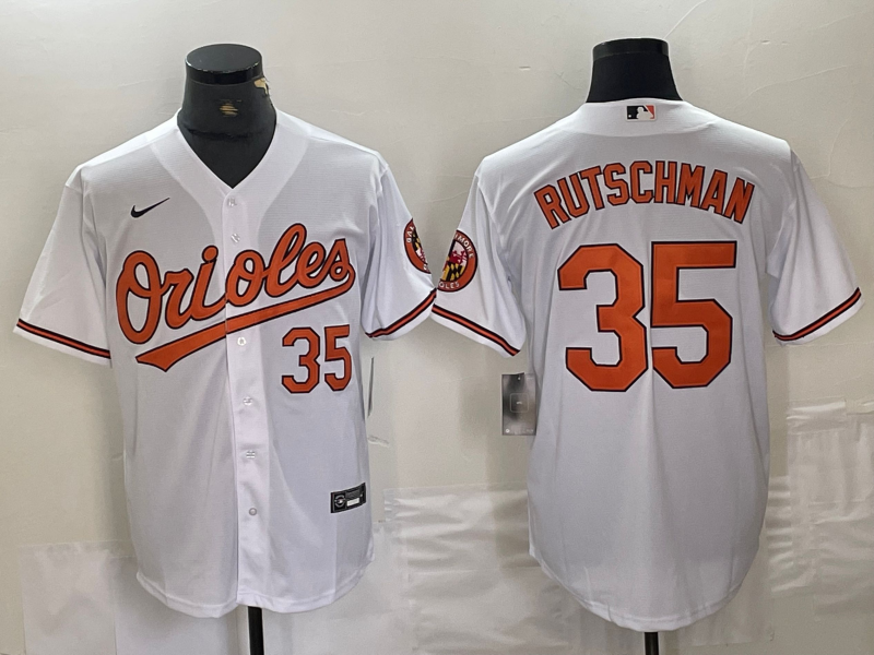 Men's Baltimore Orioles #35 Adley Rutschman Number White Stitched Cool Base Nike Jersey