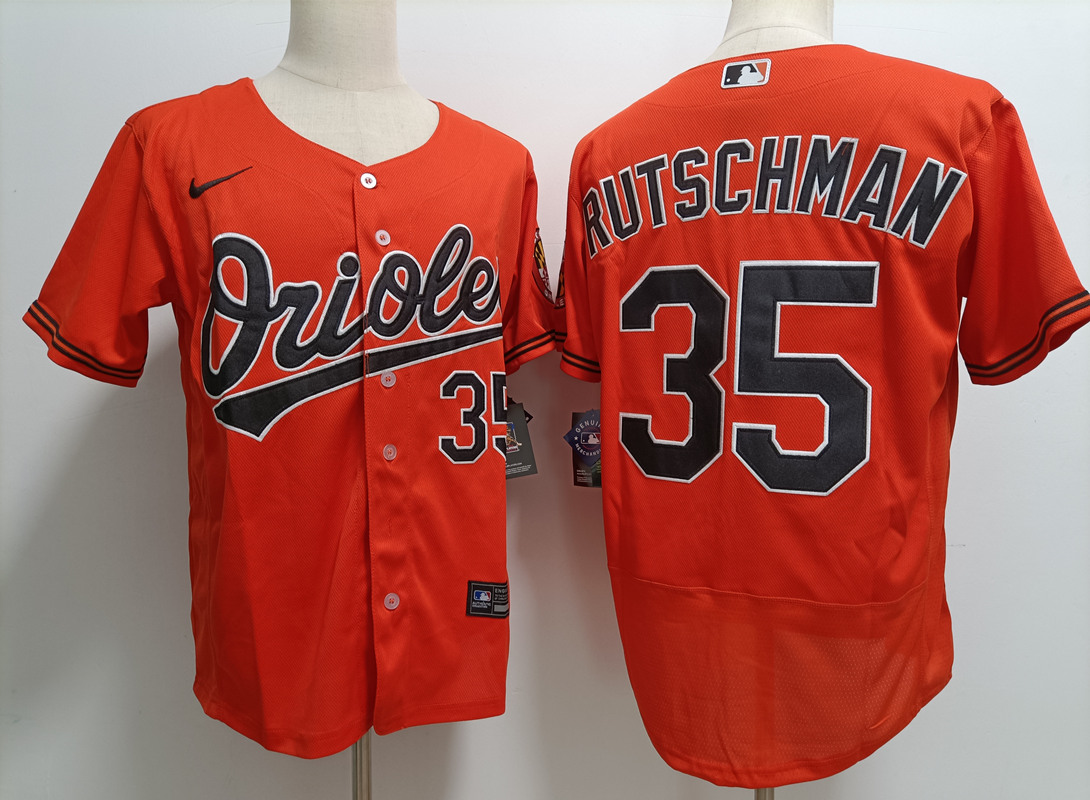 Men's Baltimore Orioles #35 Adley Rutschman Orange Stitched Flex Base Nike Jersey