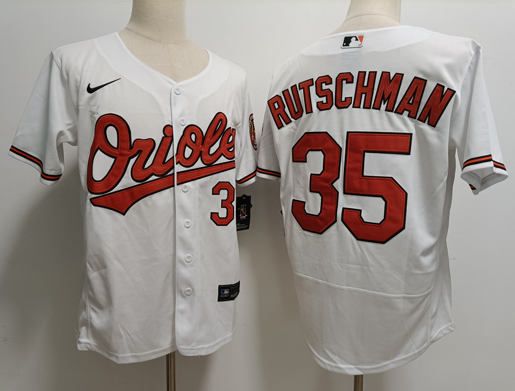 Men's Baltimore Orioles #35 Adley Rutschman White Stitched Flex Base Nike Jersey