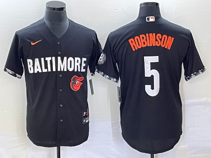Men's Baltimore Orioles #5 Brooks Robinson Black 2023 City Connect Cool Base Stitched Jersey 1