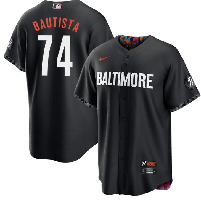 Men's Baltimore Orioles #74 Felix Bautista Black 2023 City Connect Cool Base Stitched Jersey 1