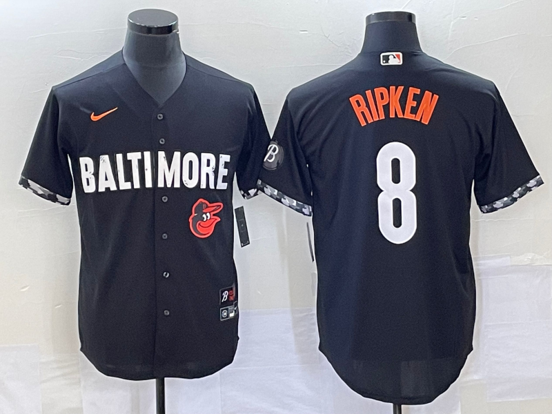Men's Baltimore Orioles #8 Cal Ripken Jr Black 2023 City Connect Cool Base Stitched Jersey 1