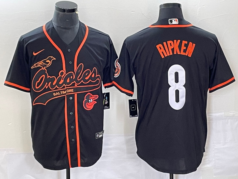 Men's Baltimore Orioles #8 Cal Ripken Jr Black With Patch Cool Base Stitched Baseball Jersey
