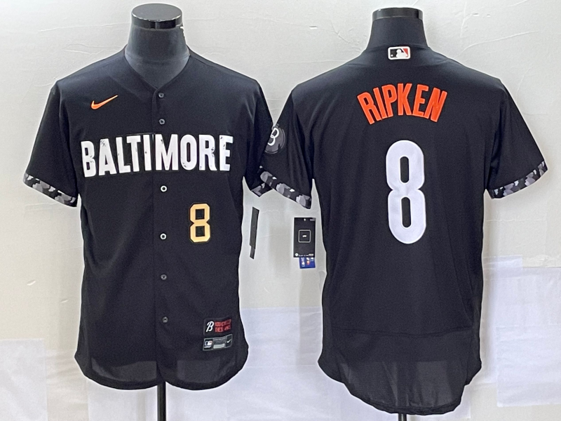 Men's Baltimore Orioles #8 Cal Ripken Jr Number Black 2023 City Connect Flex Base Stitched Jersey 2