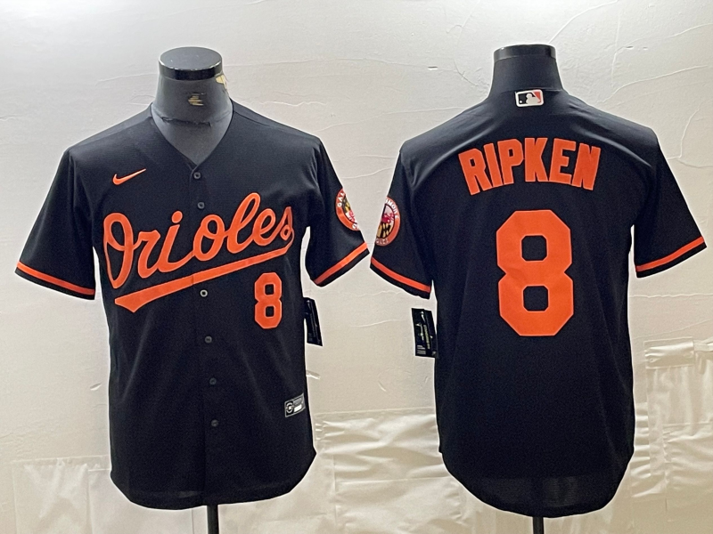 Men's Baltimore Orioles #8 Cal Ripken Jr Number Black Cool Base Stitched Jersey