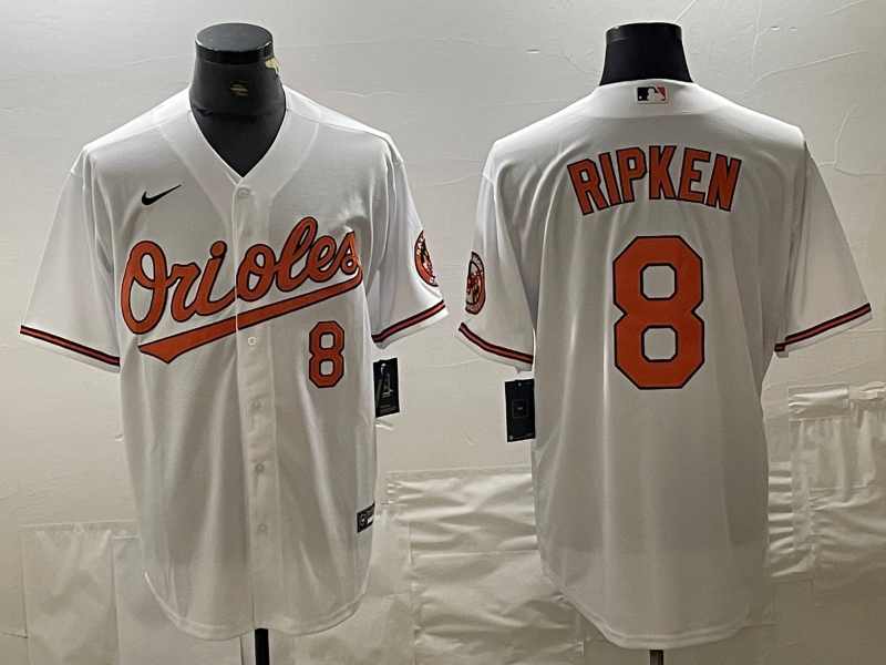 Men's Baltimore Orioles #8 Cal Ripken Jr Number White Cool Base Stitched Jersey