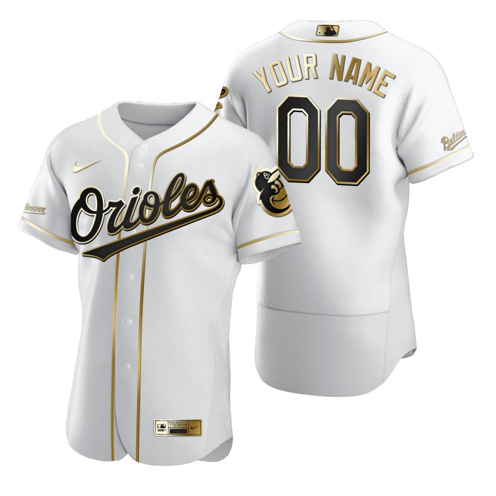Men's Baltimore Orioles Custom Nike White Stitched MLB Flex Base Golden Edition Jersey