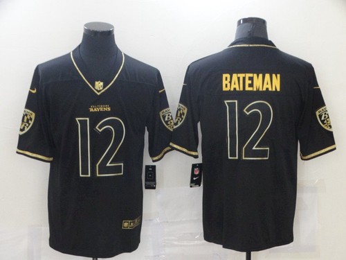 Men's Baltimore Ravens #12 Rashod Bateman Black Golden Edition Jersey