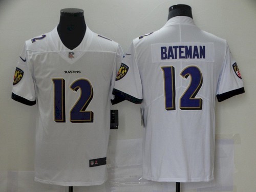 Men's Baltimore Ravens #12 Rashod Bateman White 2021 Draft Jersey