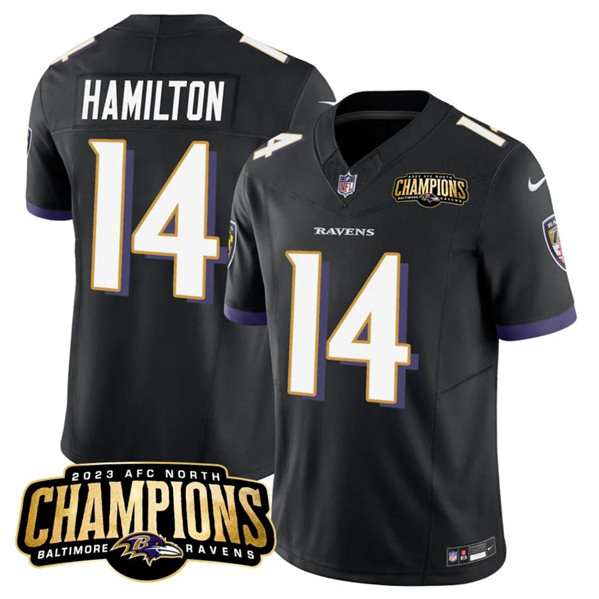 Men's Baltimore Ravens #14 Kyle Hamilton Black 2023 F.U.S.E. AFC North Champions Vapor Limited Football Stitched Jersey