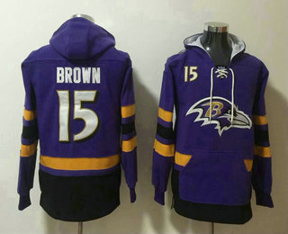 Men's Baltimore Ravens #15 Marquise Brown NEW Purple Pocket Stitched NFL Pullover Hoodie