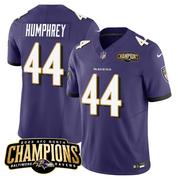 Men's Baltimore Ravens #44 Marlon Humphrey Purple 2023 F.U.S.E. AFC North Champions Vapor Limited Football Stitched Jersey