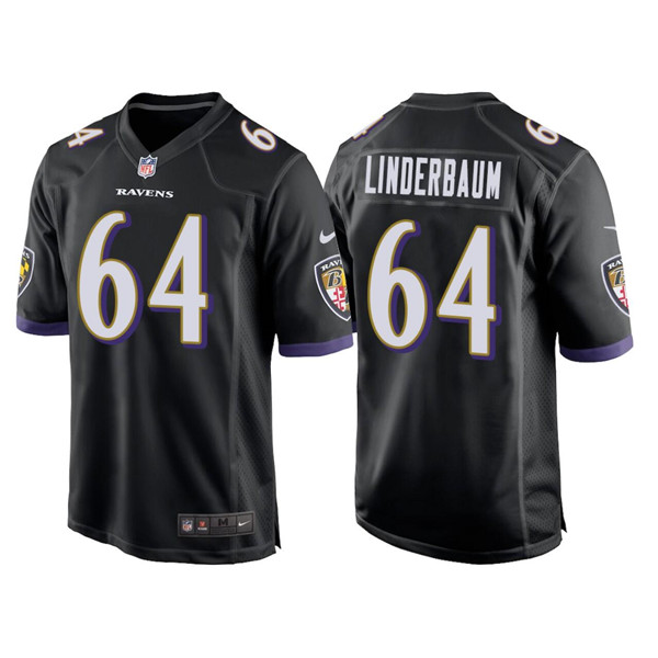 Men's Baltimore Ravens #64 Tyler Linderbaum Black Stitched Game Jersey