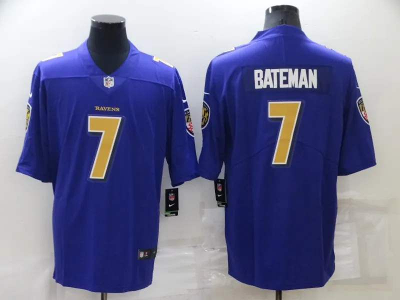 Men's Baltimore Ravens #7 Rashod Bateman Purple 2020 Color Rush Stitched NFL Nike Limited Jersey