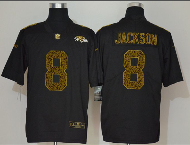 Men's Baltimore Ravens #8 Lamar Jackson Black 2020 Nike Flocked Leopard Print Vapor Limited NFL Jersey