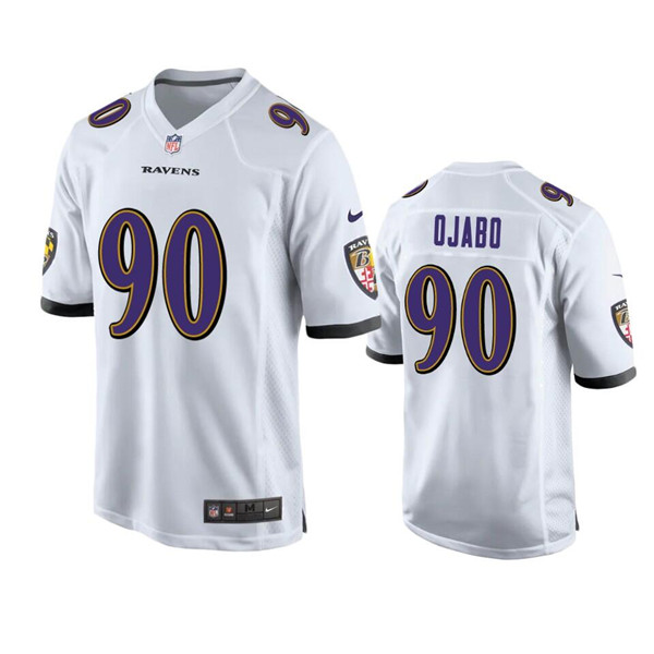 Men's Baltimore Ravens #90 David Ojabo White Stitched Game Jersey