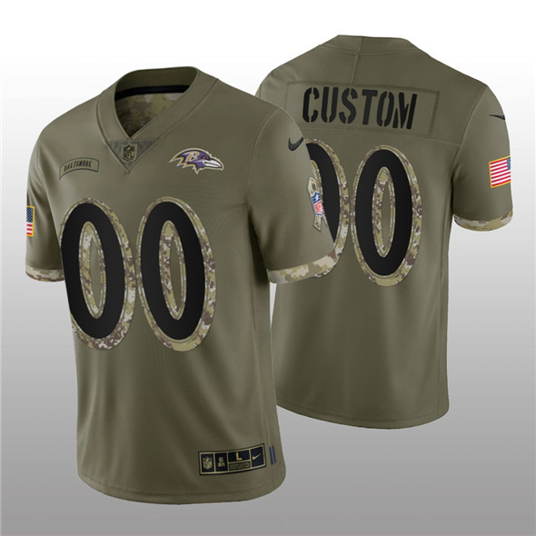 Men's Baltimore Ravens ACTIVE PLAYER Custom 2022 Olive Salute To Service Limited Stitched Jersey