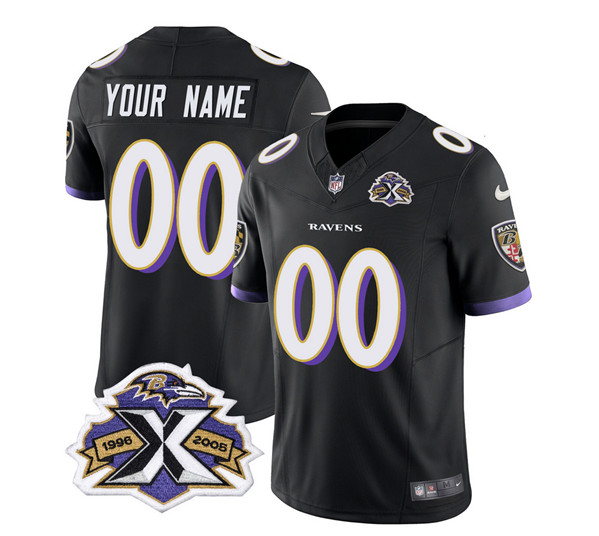 Men's Baltimore Ravens Active Player Custom Black 2023 F.U.S.E With Patch Throwback Vapor Limited Stitched Jersey